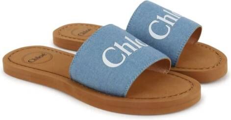 Chloé Kids Aqua logo-print slides Blue