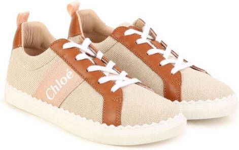 Chloé Kids logo-print canvas sneakers Neutrals