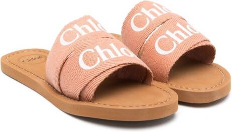 Chloé Kids logo-print flat slides Brown