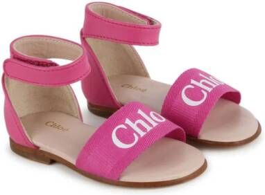 Chloé Kids logo-print leather sandals Pink