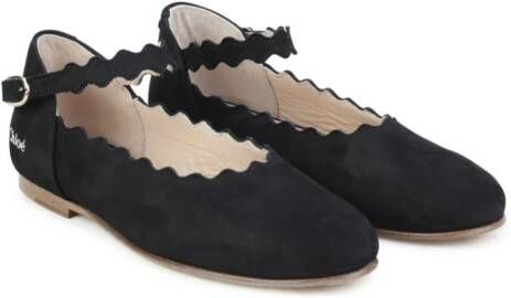 Chloé Kids scalloped-edge ballerina leather shoes Black