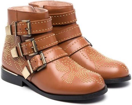Chloé Kids studded buckled ankle boots Brown - Picture 5