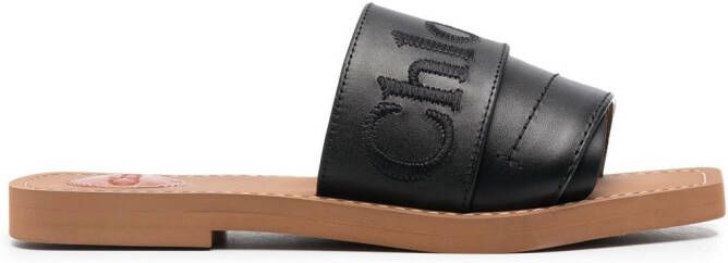 Chloé logo-embroidered leather sandals Black
