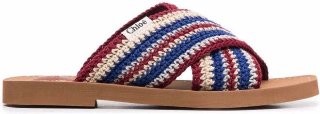 Chloé Woody crossover-strap sliders Blue
