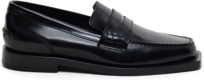 Closed square-toe leather loafers Black