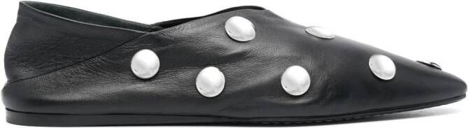 Closed studded leather ballerina shoes Black