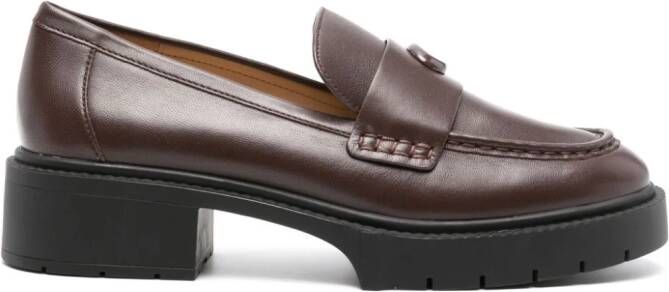 Coach Leah 45mm logo-plaque leather loafers Brown