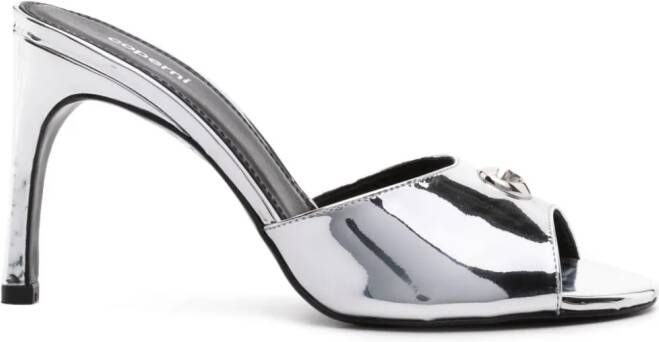 Coperni 105mm logo-plaque leather sandals Silver