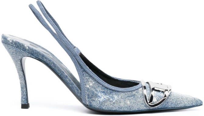 Diesel D-Venus 80mm denim slingback pumps Blue