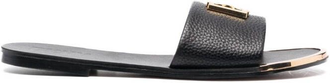 DKNY logo-plaque faux-leather slides Black
