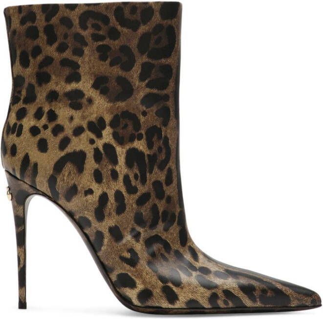 Dolce & Gabbana 105mm leopard-print leather boots Brown