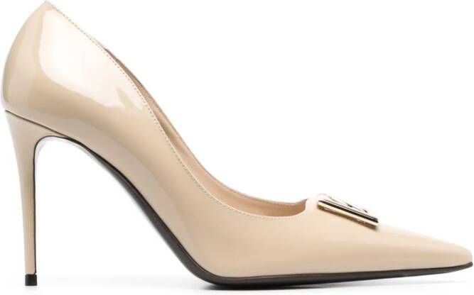 Dolce & Gabbana 95mm logo-plaque leather pumps Neutrals