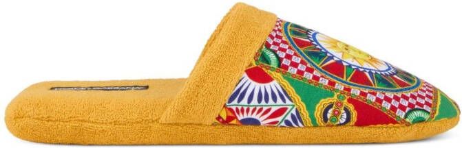 Dolce & Gabbana abstract-print terry Slippers Yellow