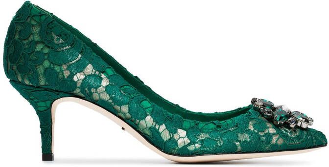Dolce & Gabbana Rainbow Lace 60mm brooch-detail pumps Green