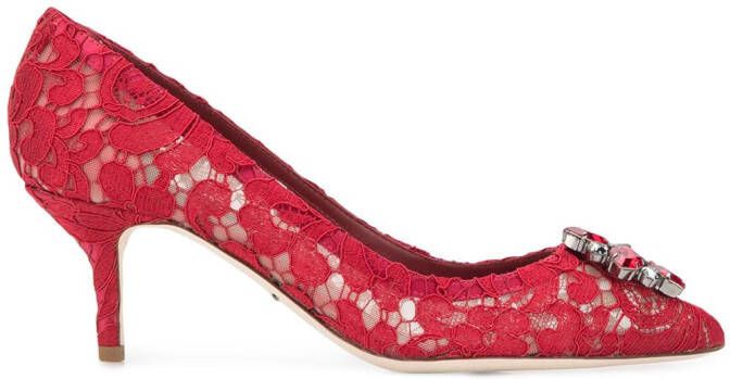 Dolce & Gabbana Rainbow Lace 60mm brooch-detail pumps Red