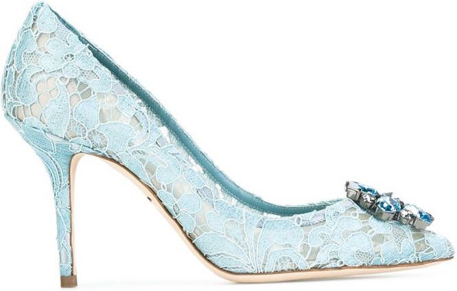 Dolce & Gabbana 90mm Rainbow Lace brooch-detail pumps Blue