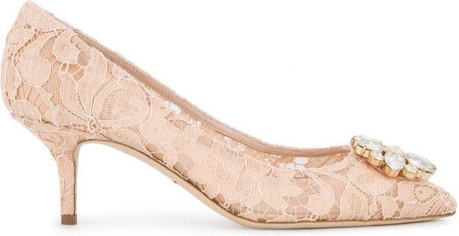 Dolce & Gabbana Rainbow Lace 60mm brooch-detail pumps Neutrals