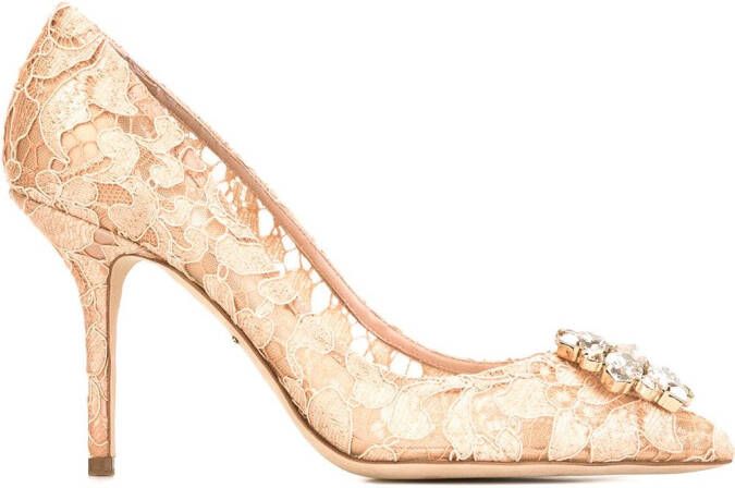 Dolce & Gabbana Rainbow Lace 90mm brooch-detail pumps Neutrals