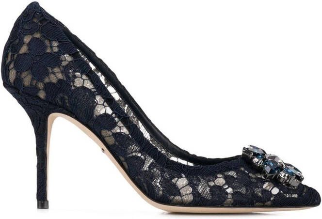 Dolce & Gabbana Rainbow Lace 90mm brooch-detail pumps Blue