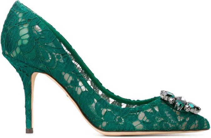 Dolce & Gabbana Rainbow Lace 90mm brooch-detail pumps Green - Picture 3