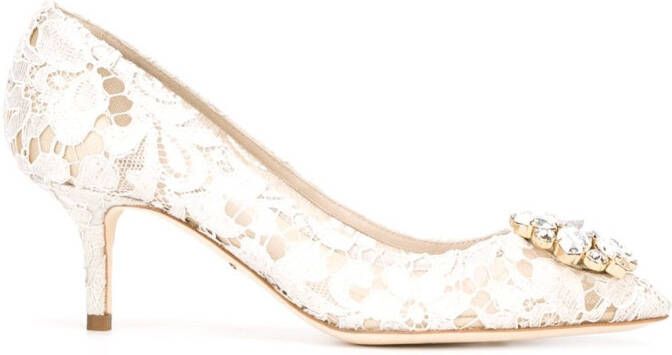 Dolce & Gabbana 60mm Lace Rainbow brooch-detail pumps Grey
