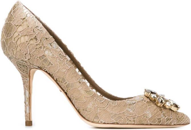 Dolce & Gabbana Rainbow Lace 90mm brooch-detail pumps Brown