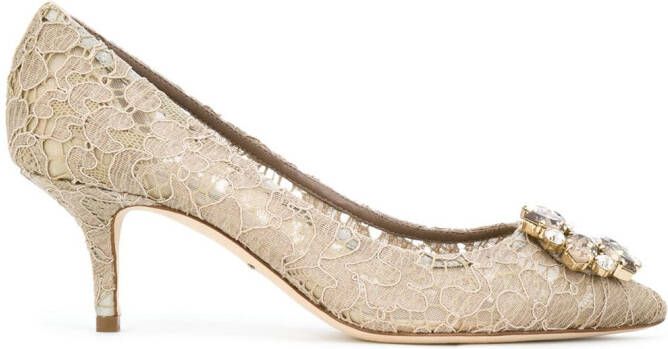 Dolce & Gabbana Rainbow Lace 60mm brooch-detail pumps Neutrals