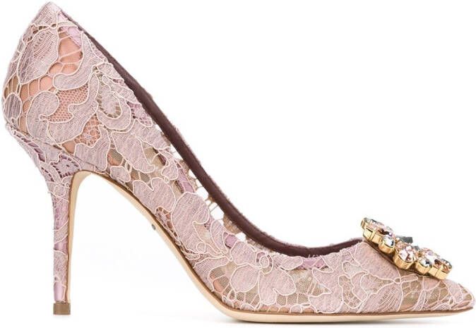 Dolce & Gabbana Rainbow Lace 90mm brooch-detail pumps Pink