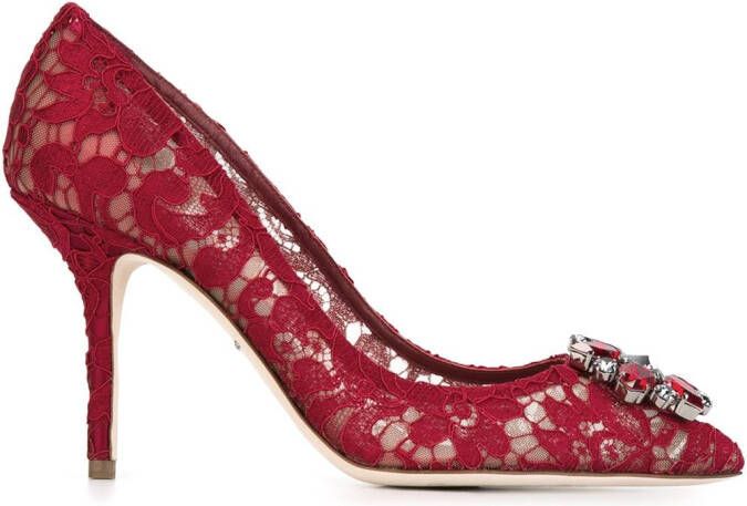 Dolce & Gabbana 90mm Rainbow Lace brooch-detail pumps Red