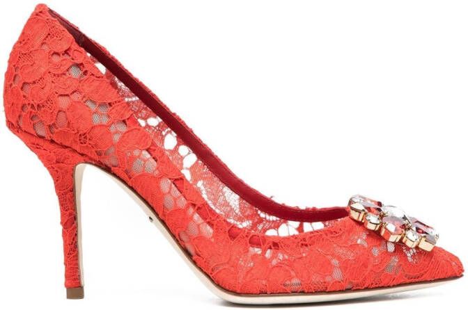 Dolce & Gabbana 60mm Lace Rainbow brooch-detail pumps Red