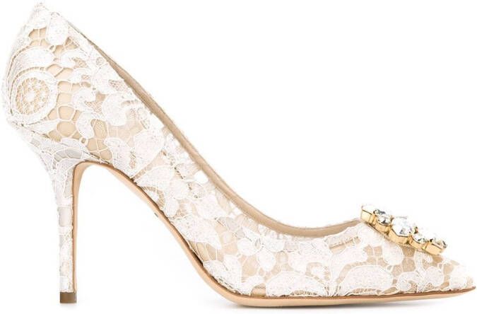 Dolce & Gabbana Taormina-lace crystal-embellished pumps White