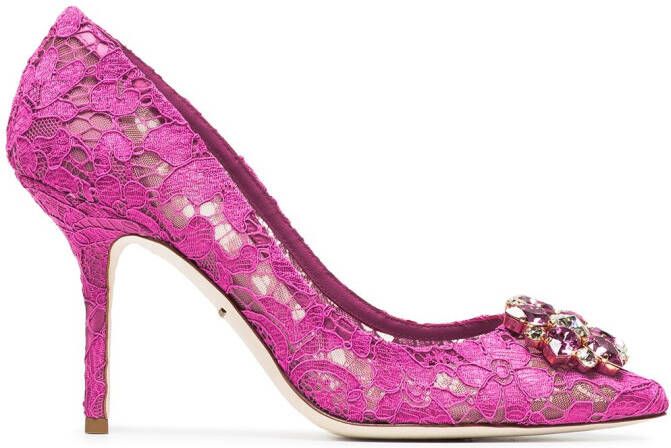 Dolce & Gabbana Taormina-lace crystal-embellished pumps Pink