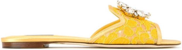 Dolce & Gabbana Rainbow Lace brooch-detail sandals Yellow