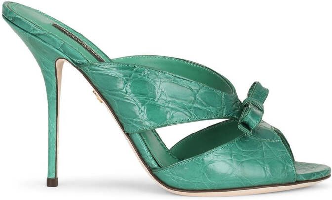 Dolce & Gabbana 105mm bow-detail leather sandals Green