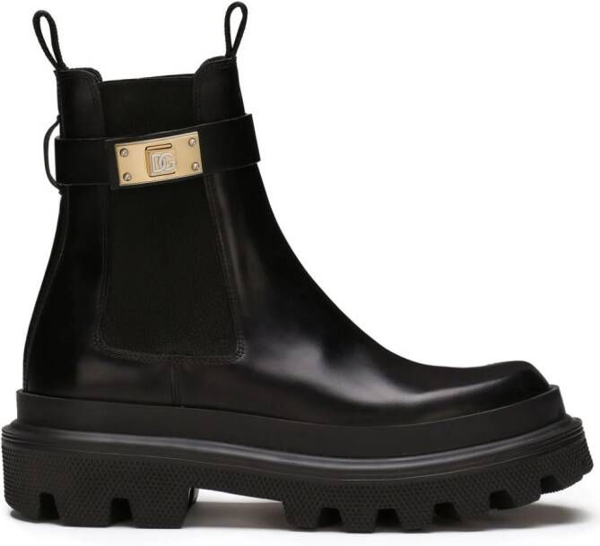 Dolce & Gabbana branded-strap leather Chelsea boots Black