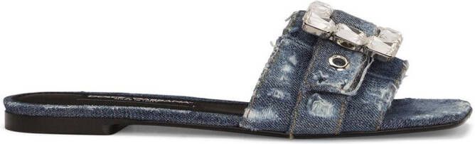 Dolce & Gabbana embellished patchwork-denim sandals Blue
