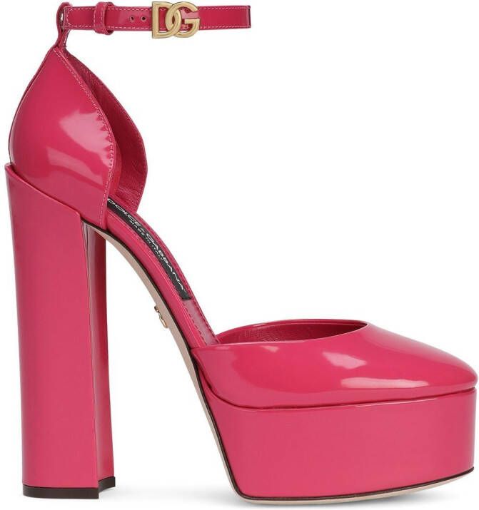 Dolce & Gabbana 145mm patent-leather platform pumps Pink