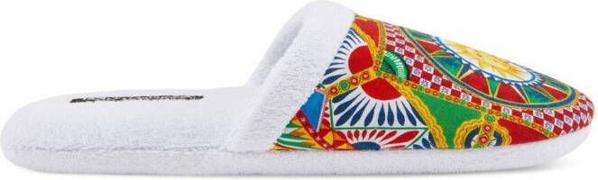 Dolce & Gabbana Carretto Siciliano-print terry slippers White