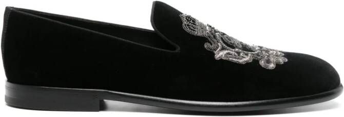 Dolce & Gabbana Coat of Arms-embroidered slippers Black