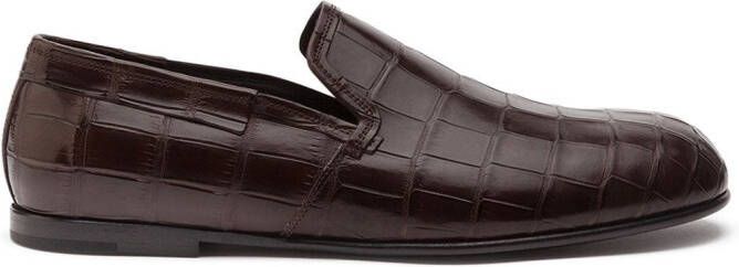 Dolce & Gabbana crocodile-embossed leather loafers Brown