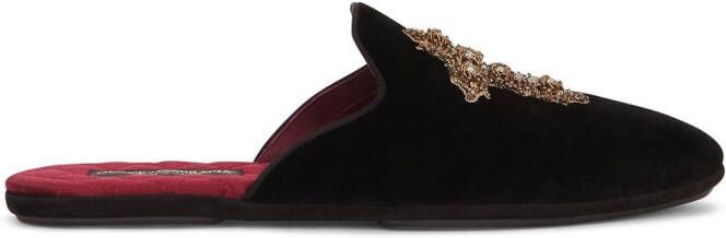 Dolce & Gabbana embroidered velvet slippers Black