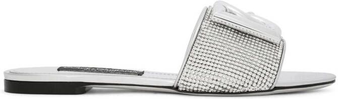 Dolce & Gabbana DG-logo crystal mesh sandals Silver