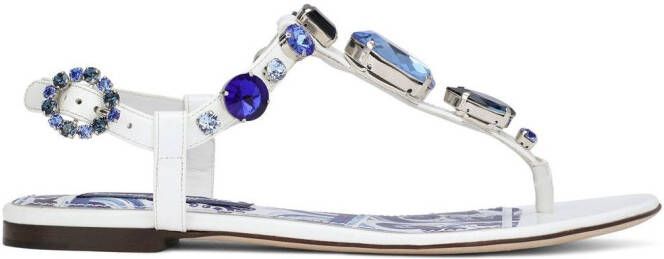 Dolce & Gabbana bejewelled patent leather thong sandals White