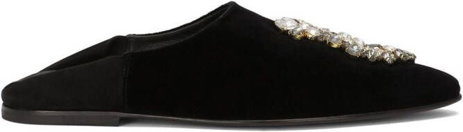 Dolce & Gabbana brooch-detail velvet slippers Black