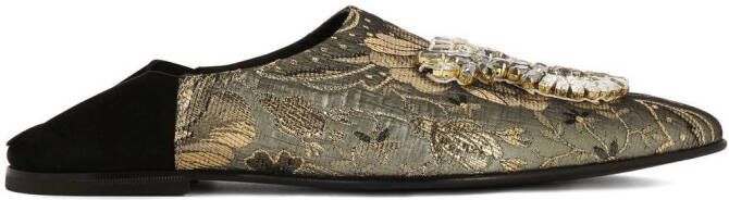 Dolce & Gabbana embellished jacquard slippers Gold