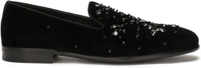 Dolce & Gabbana crystal-embellished velvet slippers Black