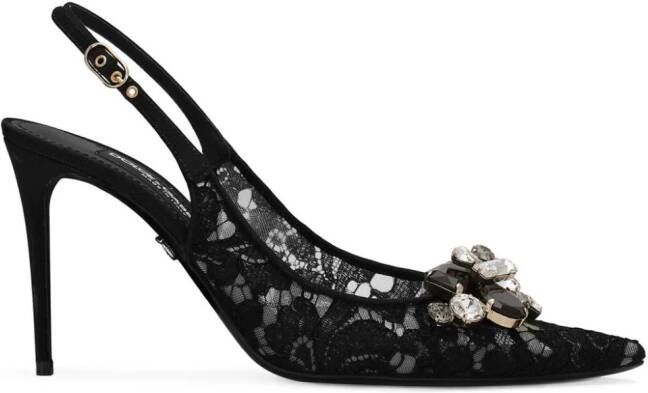 Dolce & Gabbana crystal lace slingback pumps Black