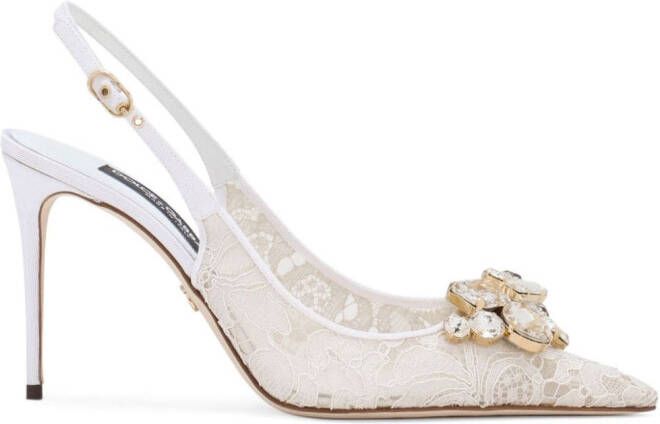 Dolce & Gabbana crystal lace slingback pumps Neutrals