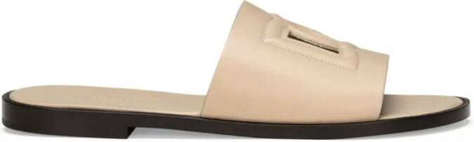Dolce & Gabbana embossed-logo leather slides Neutrals