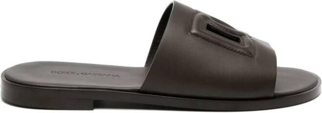 Dolce & Gabbana embossed-logo leather slides Brown